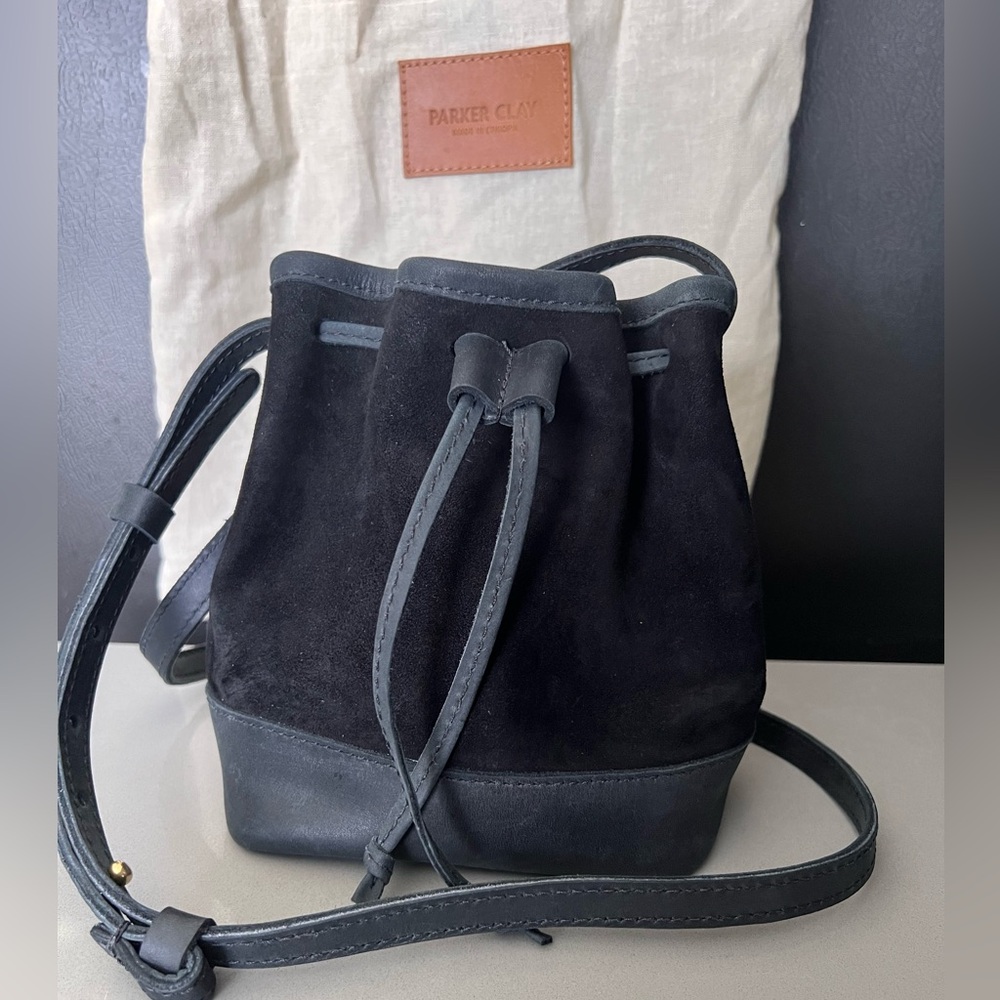 Parker Clay Topa mini bucket Bag- Black suede